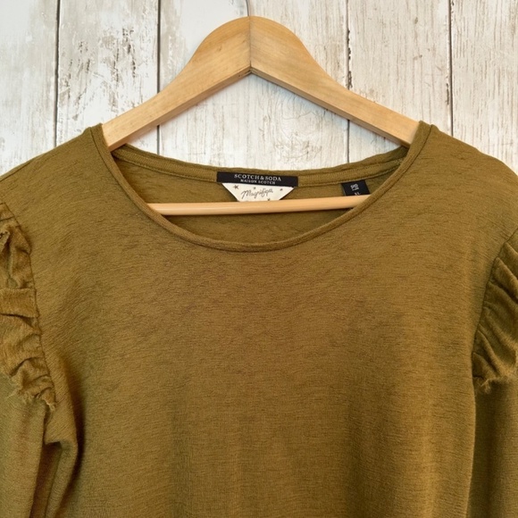 Scotch & Soda Top Womens XL Wool Ruffle Sleeve Raw Hem Minimalist Quiet Luxury - Picture 6 of 16